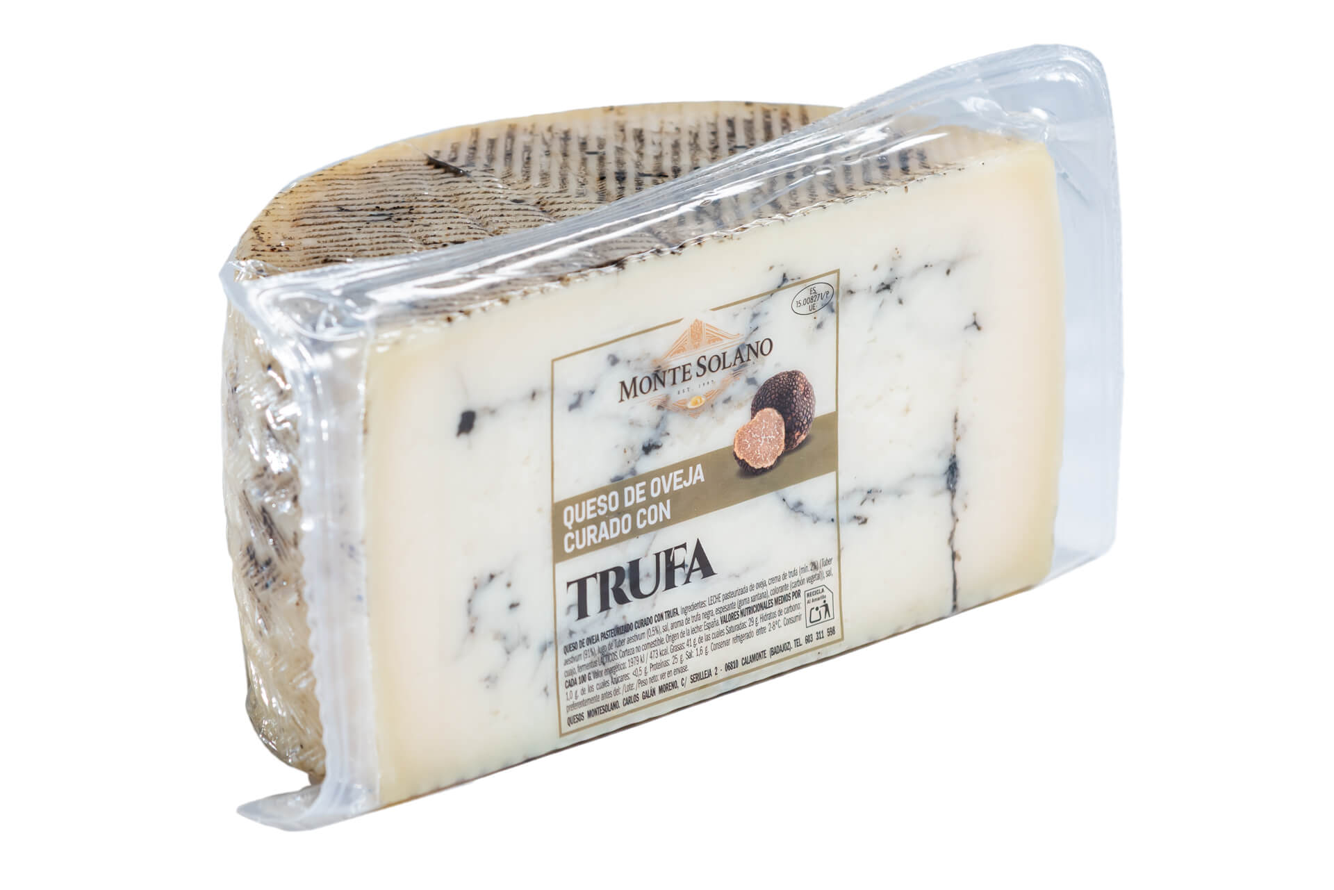 Medio queso de oveja curado artesano con trufa negra Montesolano formato gourmet
