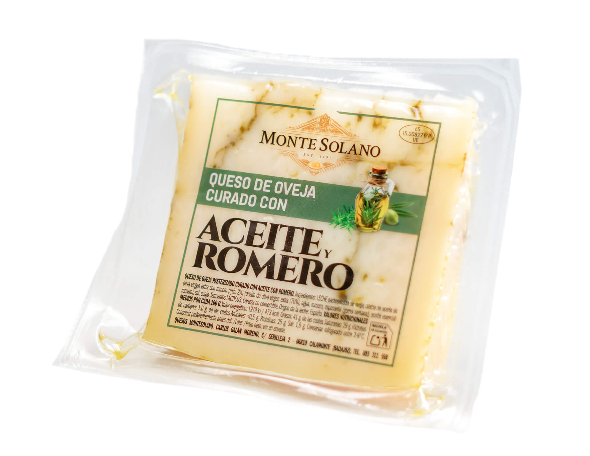 Cuña de queso de oveja curado artesano con romero y aceite Montesolano