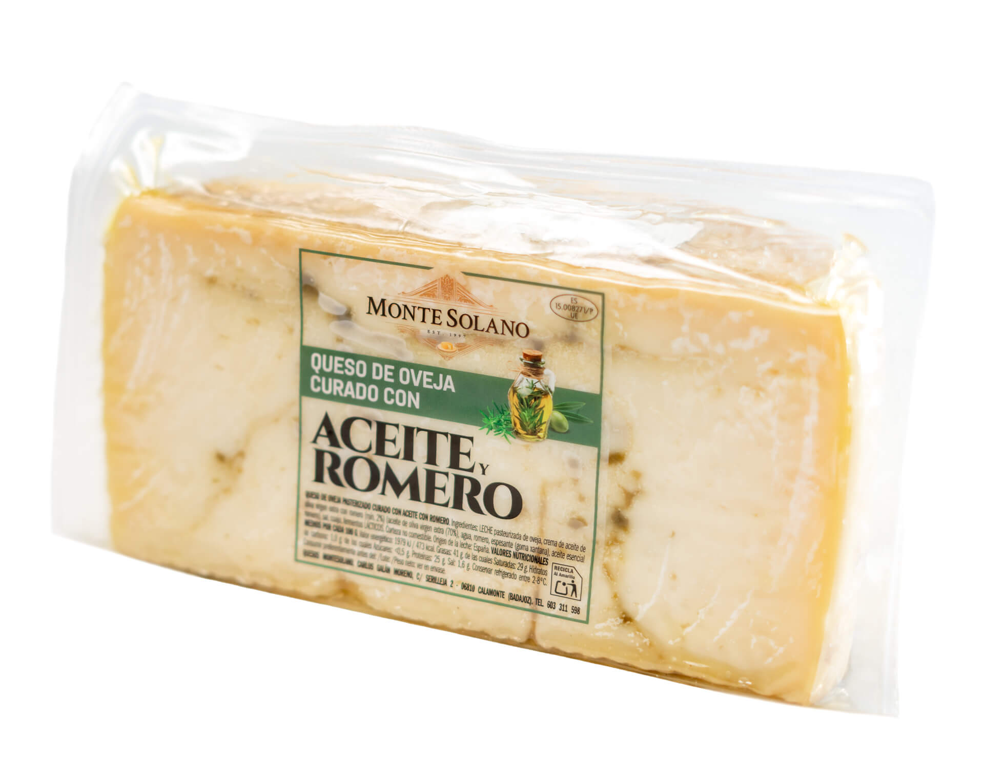 Medio queso de oveja curado artesano con romero y aceite de oliva Montesolano