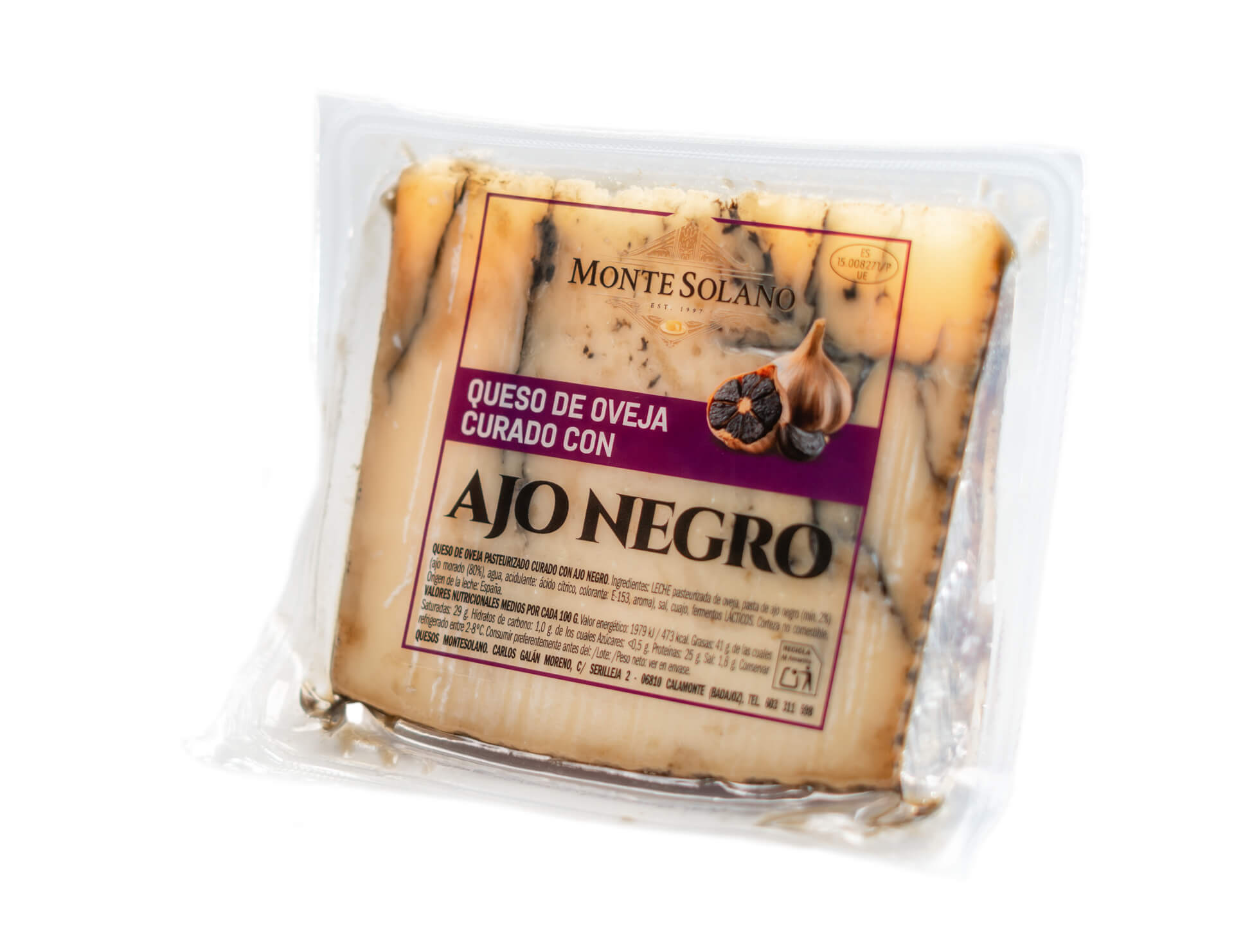 Cuña de queso de oveja curado artesano con ajo negro Montesolano