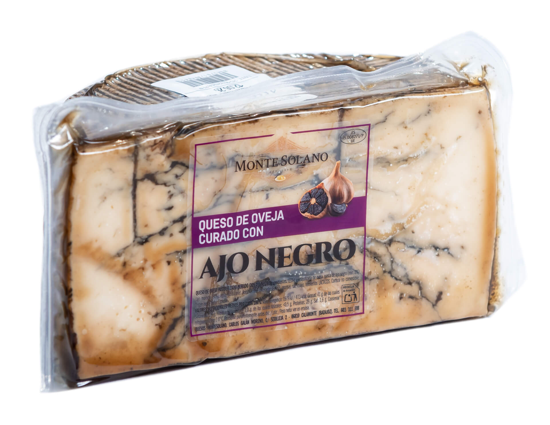Medio queso de oveja curado artesano con ajo negro Montesolano