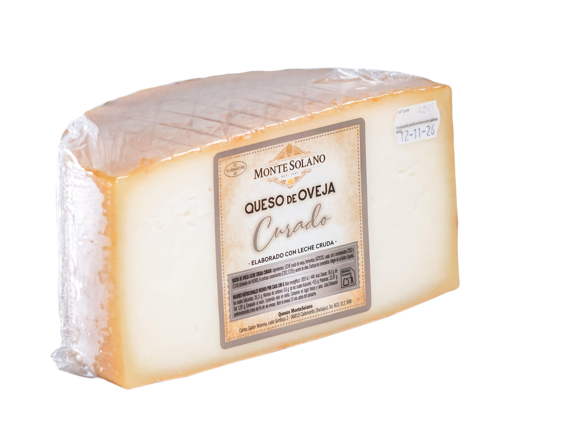 Medio queso de oveja curado artesano Montesolano