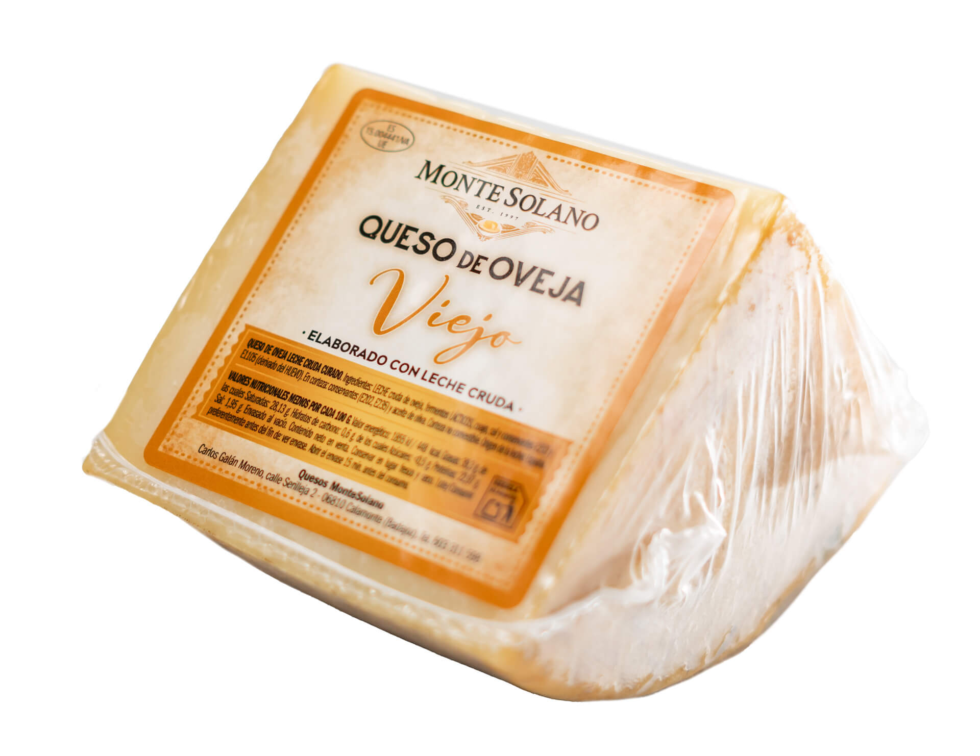 Cuña de queso de oveja viejo artesano Montesolano de 200g con sabor intenso