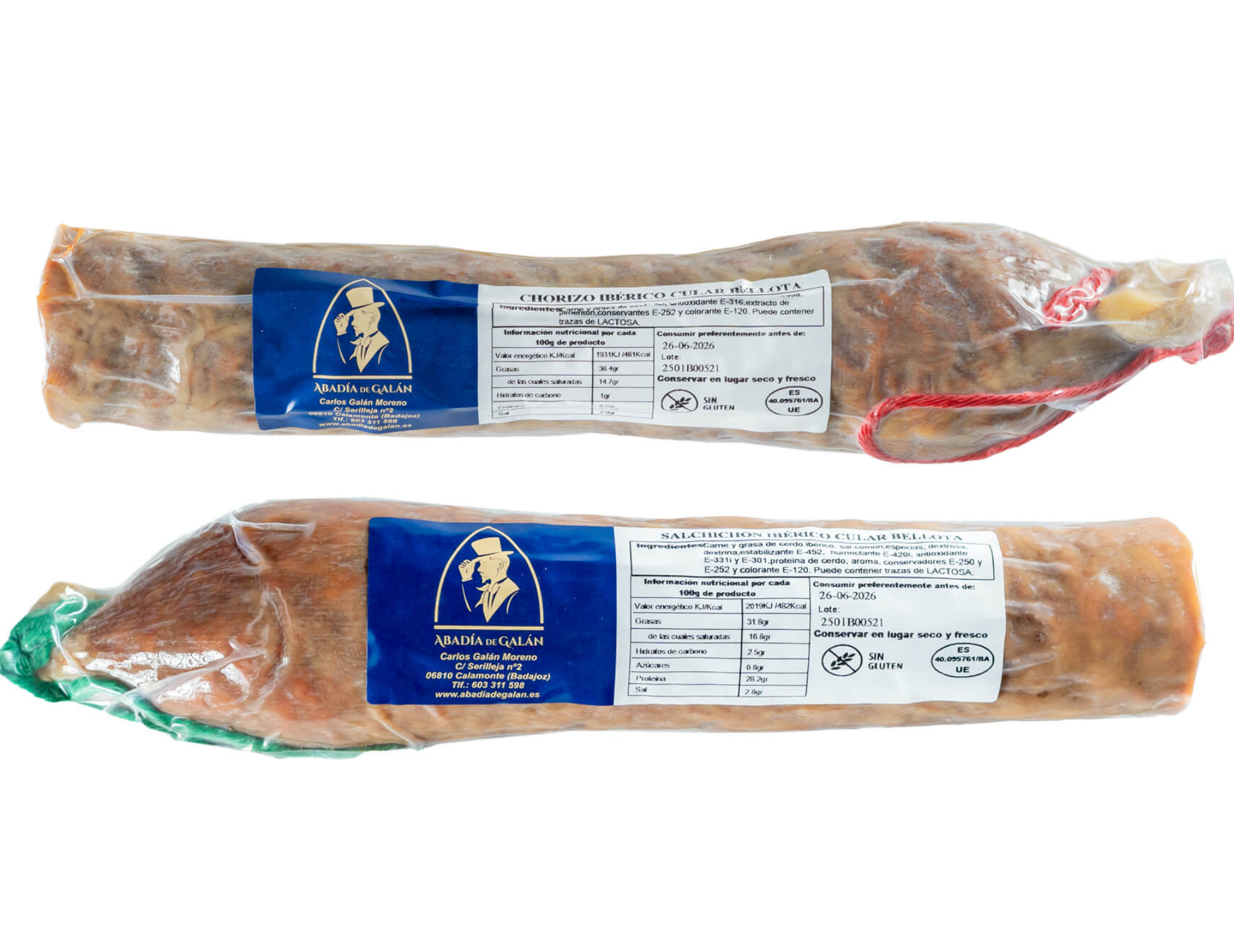 pack chorizo y salchichon cular ibérico de bellota abadía de galán extremadura